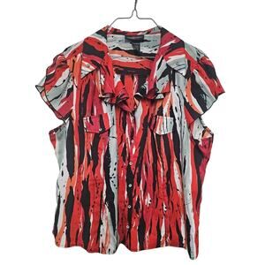 Jennifer Lauren Shirt Plus Size XXL Rhinestone Buttons Flutter Sleeve Red Black